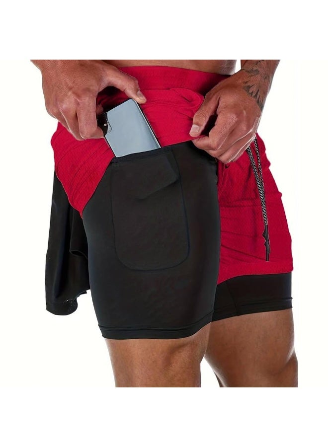 ناكسوس شورتات رياضية للرجال، شورتات رياضية للجري للرجال، شورتات رياضية برباط للرجال، شورتات رياضية فضفاضة بطبقتين وأربعة جيوب - Image 4